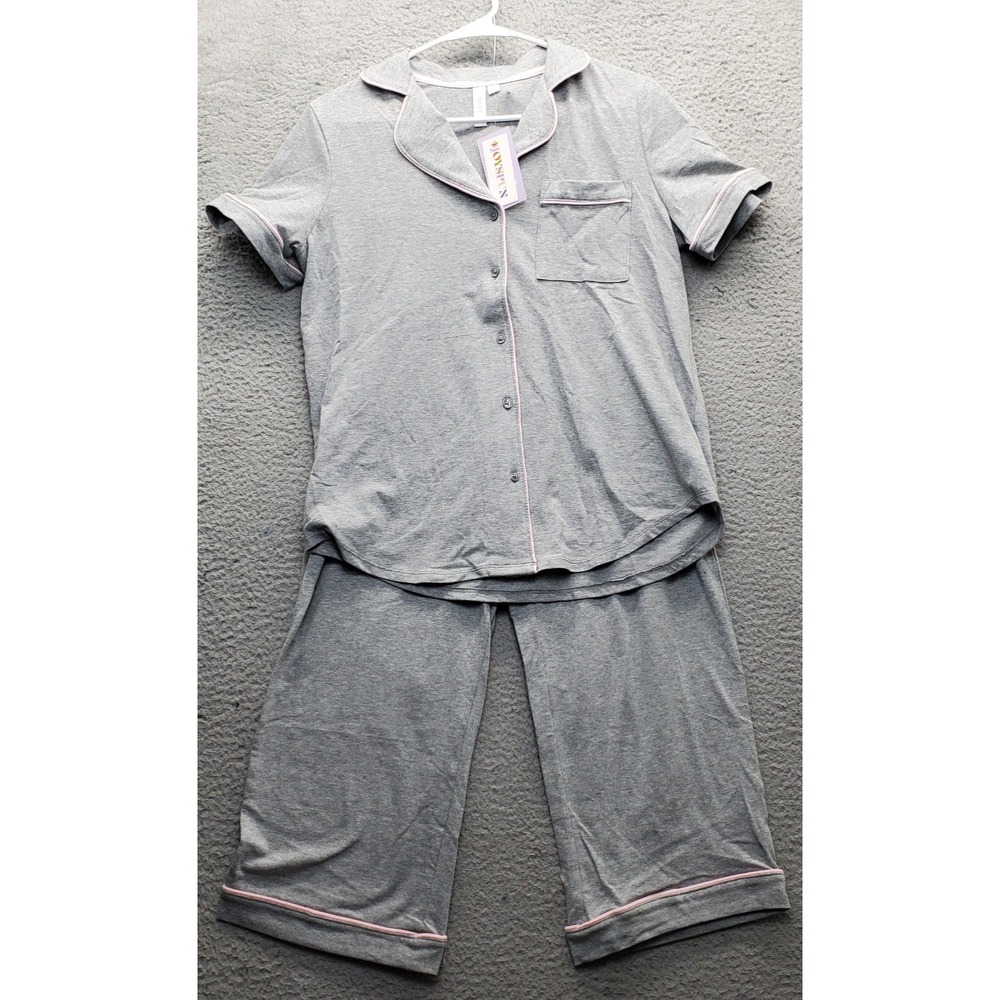 Joyspun‎ 2 Piece Pajama Set Women's S Gray Sleepwear Trimming Notch Lapel Pocket